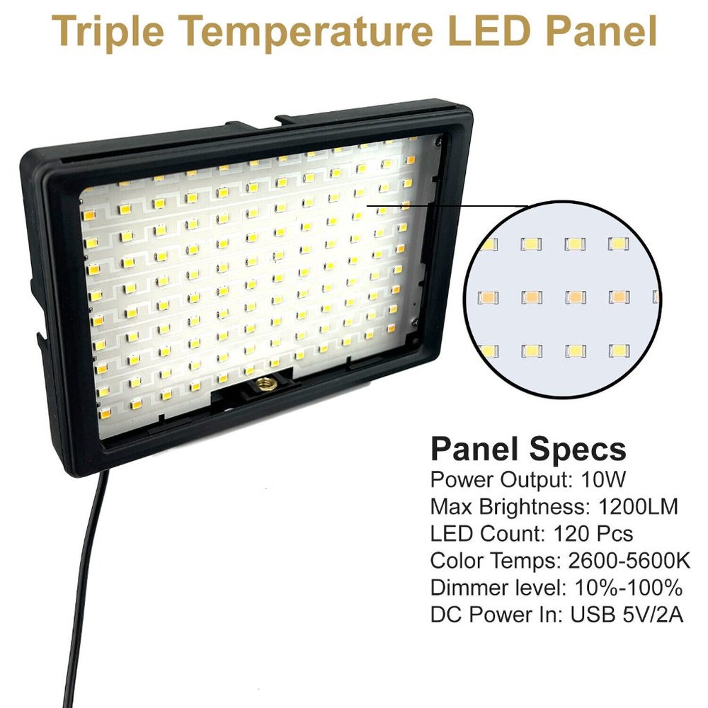 Acuvar 1-Pack Dimmable USB 120 LED Video Light with Adjustable Tripod Stand - Picture 5 of 6